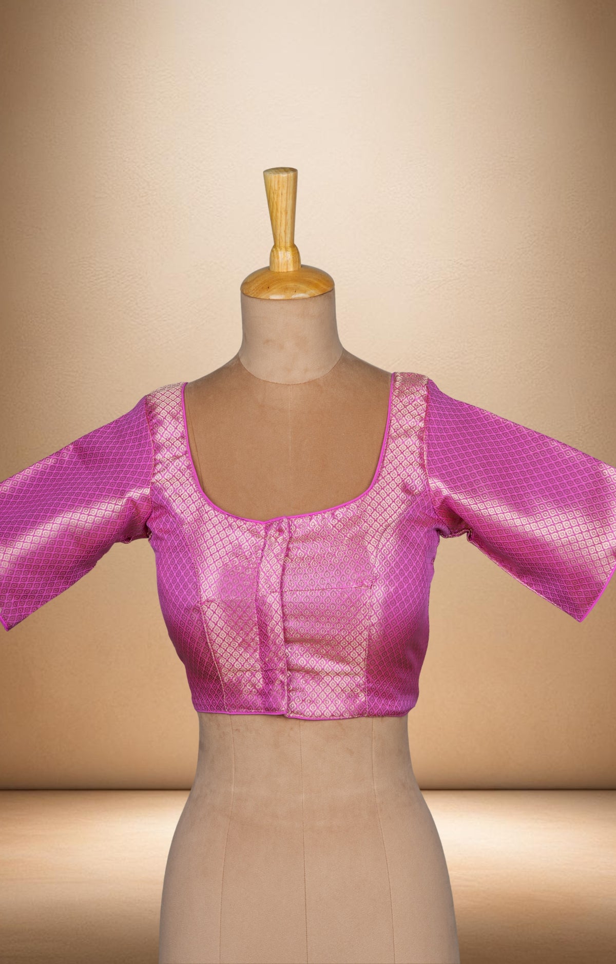 Lilac Brocade Silk Blouse with Elbow Sleeves