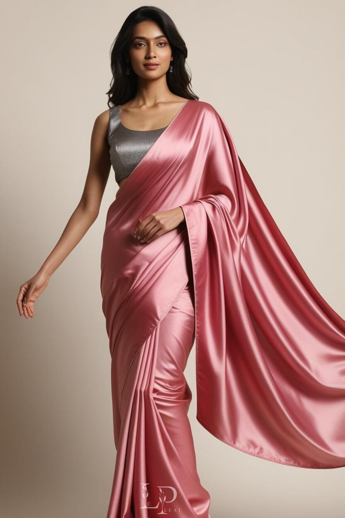 Rosalia | Champagne Pink Satin Saree