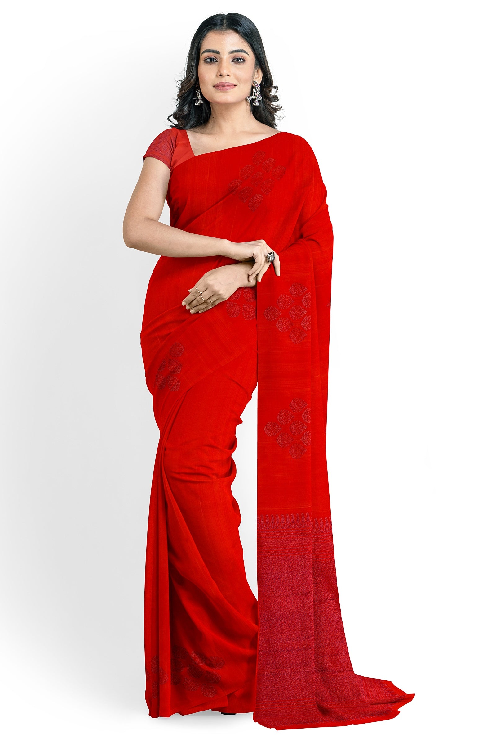 Red Applique Work Pure Cotton Handloom Sarees Get Extra 10% Discount o –  Dailybuyys